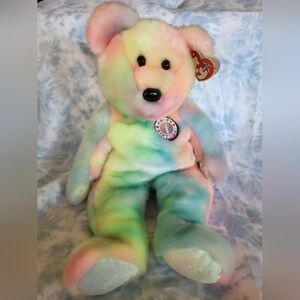 Vintage Ty Tye Dye Birthday Beanie Buddy Bear 2000